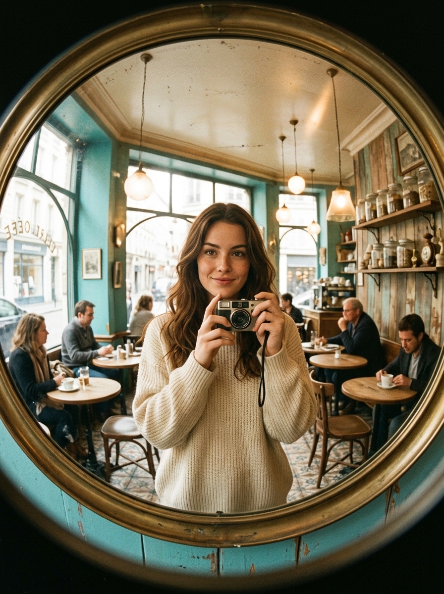 1990s Vintage Café Mirror Selfie