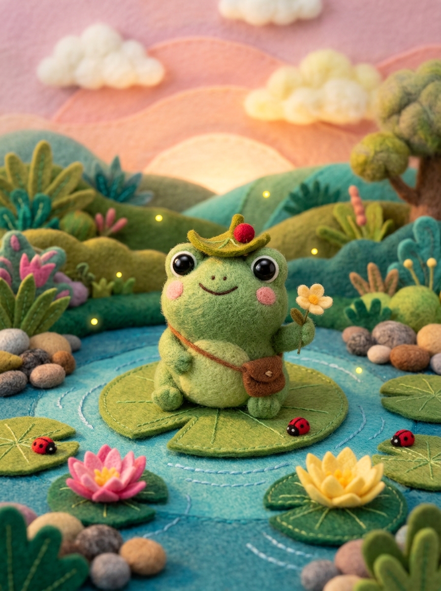 Cute Felt Frog on Lily Pad