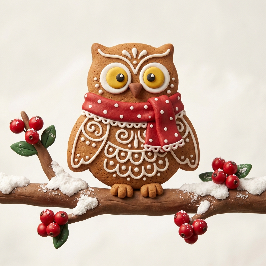 Gingerbread Owl in Stop-Motion Clay Style