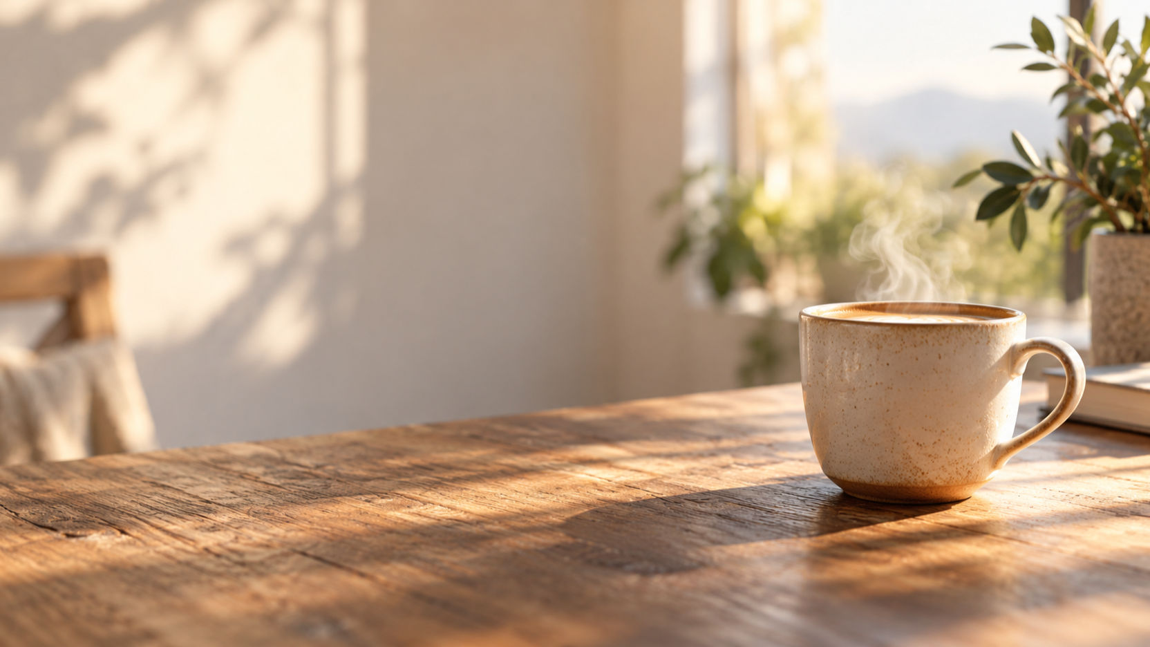 Coffee cup on the right side of a wide hero image with copy space on the left