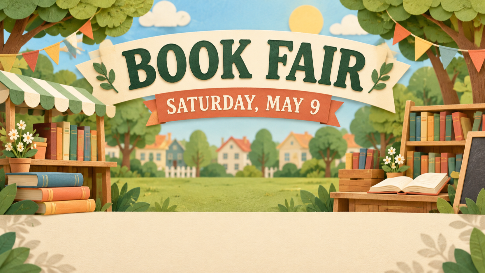 Wide book fair poster with a date and open space for venue information